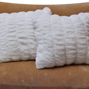 Home Decorative 2PC Vegan Ruched Faux Fur Throw Pillows Ultra Soft Fluffy Square Pillow 20"x20" (Sand)