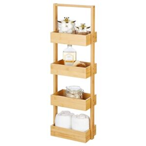 mdesign free-standing 4-tiered shelf for bathroom, wood bamboo storage rack room decor shelves - decorative organizer bins for bath towels, hand soap, and toiletries - natural