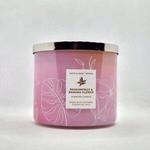 bath & body works, white barn 3-wick candle w/essential oils - 14.5 oz - 2022 spring scents! (passionfruit & banana flower)