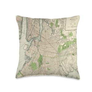 nyc boroughs historical atlas brooklyn ny & lower manhattan vintage map (1912) throw pillow, 16x16, multicolor