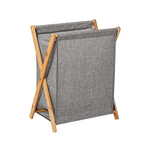 AISEKE Bamboo Laundry Hamper Dirty Clothes Hamper, Portable Folding Clothes Basket Storage with Removable Cotton Liner Fabric Bag - Lightweight for Easy Transportation, Grey