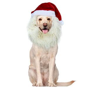 funny pet reindeer moose costumes for dog, cute furry pet wig for halloween christmas, pet clothing accessories (santa claus, size m)
