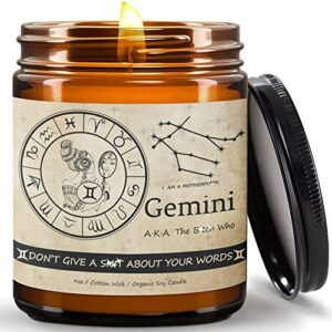gemini astrology gifts for women, don't give a. gemini candle gifts decor, may & june birthday candles for sister, best friends - gardenia scented candle, 9 oz