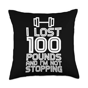 gym training fh i lost 100 pounds and i'm not stopping throw pillow, 18x18, multicolor