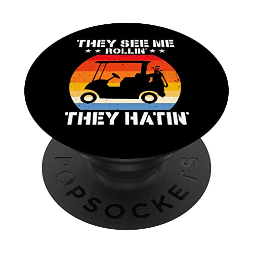 Funny Vintage Golfing Apparel They See Me Rolling Golf Cart PopSockets Swappable PopGrip