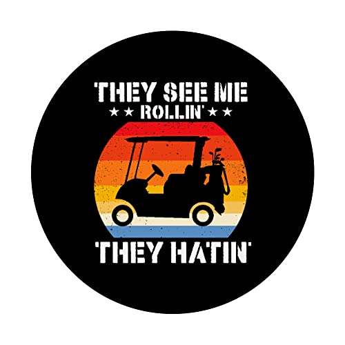 Funny Vintage Golfing Apparel They See Me Rolling Golf Cart PopSockets Swappable PopGrip