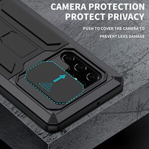 Lunivop Metal Bumper Silicone Compatible with Samsung Galaxy s22 Ultra 5G 6.8 inch Case Cameras Protection Heavy Duty Protection Doom Cover Shockproof with Built in Screen Protector Holder (Black)