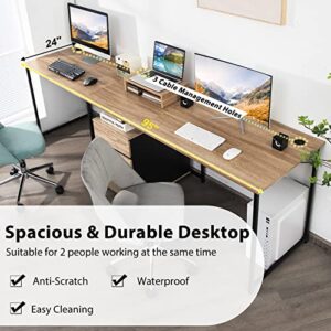 Tangkula L-Shaped Computer Desk, 95 Inch Reversible Corner Desk with Monitor Stand & 3 Cable Holes, 2-Person Long Study Writing Desk, Large Home Office Gaming Writing Workstation (Natural)
