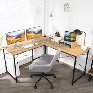 Tangkula L-Shaped Computer Desk, 95 Inch Reversible Corner Desk with Monitor Stand & 3 Cable Holes, 2-Person Long Study Writing Desk, Large Home Office Gaming Writing Workstation (Natural)