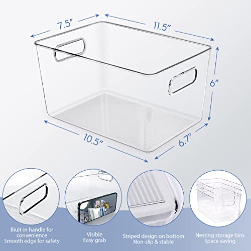 Clear Plastic Storage Bins – Kitchen Organization Pantry Storage – Fridge Organizer, Cabinet Organizers and Storage Bins with Handles for Counter-tops, Refrigerator, Bedrooms, Bathrooms (Bins-5PCs)