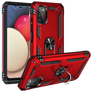 pushimei for samsung galaxy a03s case with hd screen protector (military grade 16ft. drop tested) magnetic ring holder kickstand protective phone case for samsung galaxy a03s, red