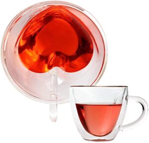 egsyh heat resistant creative double layer heart cup cup clear glass with handle milk cup ttea and coffee mugs for lovers coffee afternoon tea，unique & insulated with handle (240ml/8oz)