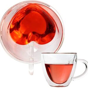 Egsyh Heat Resistant Creative Double Layer Heart Cup Cup Clear Glass With Handle Milk Cup Ttea And Coffee Mugs for Lovers Coffee Afternoon Tea，Unique & Insulated with Handle (240ml/8oz)