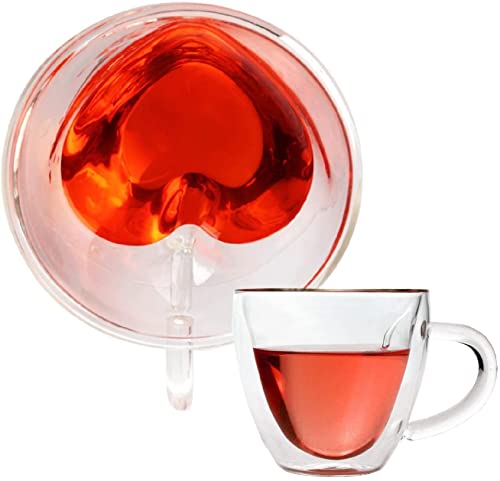 Egsyh Heat Resistant Creative Double Layer Heart Cup Cup Clear Glass With Handle Milk Cup Ttea And Coffee Mugs for Lovers Coffee Afternoon Tea，Unique & Insulated with Handle (240ml/8oz)