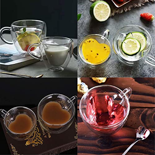 Egsyh Heat Resistant Creative Double Layer Heart Cup Cup Clear Glass With Handle Milk Cup Ttea And Coffee Mugs for Lovers Coffee Afternoon Tea，Unique & Insulated with Handle (240ml/8oz)