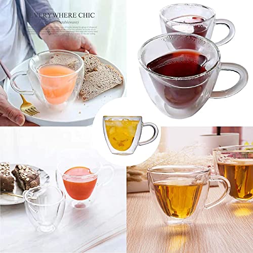 Egsyh Heat Resistant Creative Double Layer Heart Cup Cup Clear Glass With Handle Milk Cup Ttea And Coffee Mugs for Lovers Coffee Afternoon Tea，Unique & Insulated with Handle (240ml/8oz)