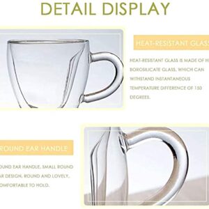 Egsyh Heat Resistant Creative Double Layer Heart Cup Cup Clear Glass With Handle Milk Cup Ttea And Coffee Mugs for Lovers Coffee Afternoon Tea，Unique & Insulated with Handle (240ml/8oz)