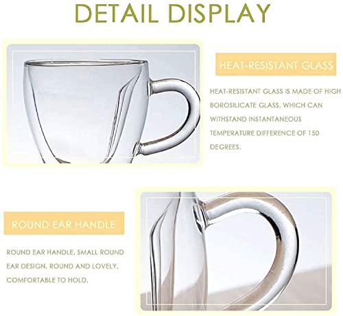 Egsyh Heat Resistant Creative Double Layer Heart Cup Cup Clear Glass With Handle Milk Cup Ttea And Coffee Mugs for Lovers Coffee Afternoon Tea，Unique & Insulated with Handle (240ml/8oz)