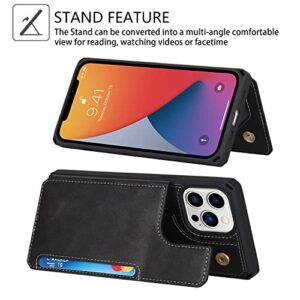 Cavor for iPhone 13 Pro Max Case with Card Holder,iPhone 13 Pro Max Wallet Case for Women Men,Phone Case iPhone 13 Pro Max Case with Stand and Strap,Leather Shockproof Protective Cover- Black