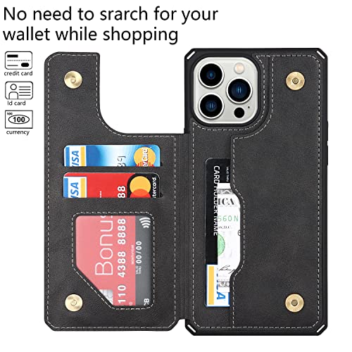 Cavor for iPhone 13 Pro Max Case with Card Holder,iPhone 13 Pro Max Wallet Case for Women Men,Phone Case iPhone 13 Pro Max Case with Stand and Strap,Leather Shockproof Protective Cover- Black