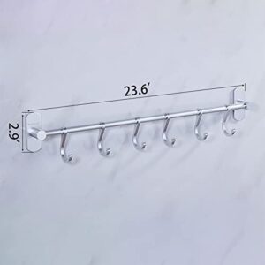 Kitchen Rail with 6 Sliding Hooks, Wall Mount Kitchen Utensil Rack, Pan and Pot Hangers Organization and Storage Holder Set, Aluminum (Silver)