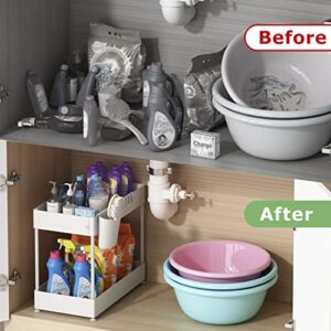 NYYTGE Under Sink Organizer, Under Bathroom Cabinet Storage 2 Tier Under Sink Storage Rack with 6 Hooks, Under Cabinet Organizer Baskets, Multi-purpose Under Sink Shelf Organizer for Bathroom Kitchen