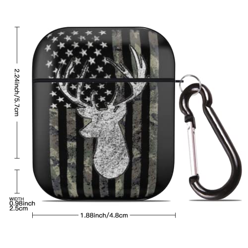 Deer Camo Camouflage American Flag Hunting AirPods Case Cover for Airpods 1&2, Wireless/Wired Charging Protective AirPods Case with Keychain Black