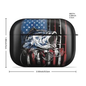 Fishing American Flag USA Bass Fish for AirPods Case Cover for AirPods Pro, Wireless/Wired Charging Protective AirPods Pro Case with Keychain, Black