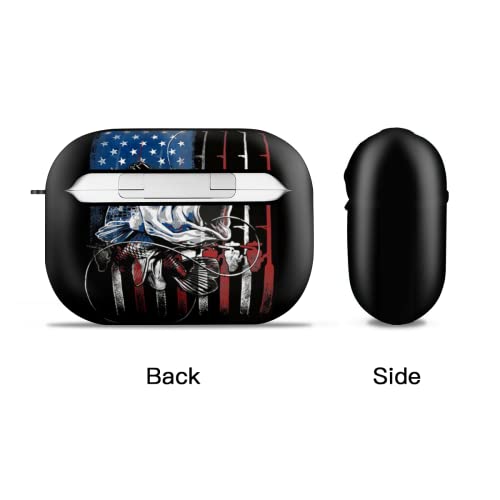 Fishing American Flag USA Bass Fish for AirPods Case Cover for AirPods Pro, Wireless/Wired Charging Protective AirPods Pro Case with Keychain, Black