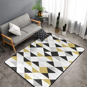 gesey-r4t abstract geometric gold black and white triangle pattern home area rugs 3'3"x5' home decor carpet soft floor mat non-slip for living room bedroom