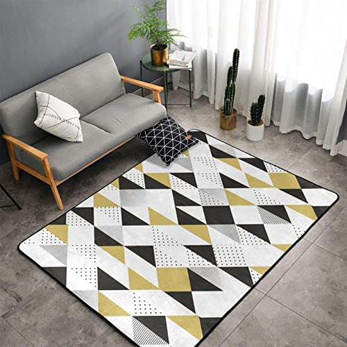 Gesey-R4T Abstract Geometric Gold Black and White Triangle Pattern Home Area Rugs 3'3"x5' Home Decor Carpet Soft Floor Mat Non-Slip for Living Room Bedroom