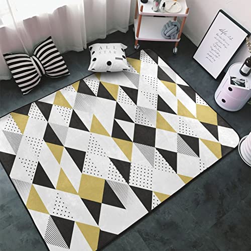 Gesey-R4T Abstract Geometric Gold Black and White Triangle Pattern Home Area Rugs 3'3"x5' Home Decor Carpet Soft Floor Mat Non-Slip for Living Room Bedroom