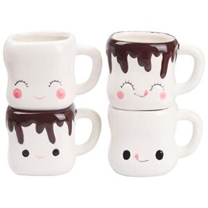 marshmallow mugs set of 4 with handle cute marshmallow cups cute mugs for kids hot chocolate cocoa mugs gifts for kids women christmas mugs mother's day cute coffee mug set 6oz