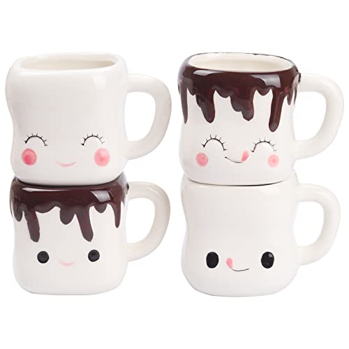 Marshmallow Mugs Set of 4 with Handle Cute Marshmallow Cups Cute Mugs for Kids Hot Chocolate Cocoa Mugs Gifts for Kids Women Christmas Mugs Mother's Day Cute Coffee Mug Set 6OZ