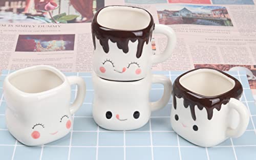 Marshmallow Mugs Set of 4 with Handle Cute Marshmallow Cups Cute Mugs for Kids Hot Chocolate Cocoa Mugs Gifts for Kids Women Christmas Mugs Mother's Day Cute Coffee Mug Set 6OZ