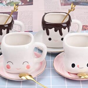 Marshmallow Mugs Set of 4 with Handle Cute Marshmallow Cups Cute Mugs for Kids Hot Chocolate Cocoa Mugs Gifts for Kids Women Christmas Mugs Mother's Day Cute Coffee Mug Set 6OZ