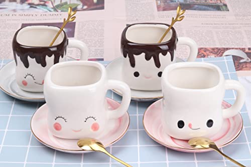 Marshmallow Mugs Set of 4 with Handle Cute Marshmallow Cups Cute Mugs for Kids Hot Chocolate Cocoa Mugs Gifts for Kids Women Christmas Mugs Mother's Day Cute Coffee Mug Set 6OZ