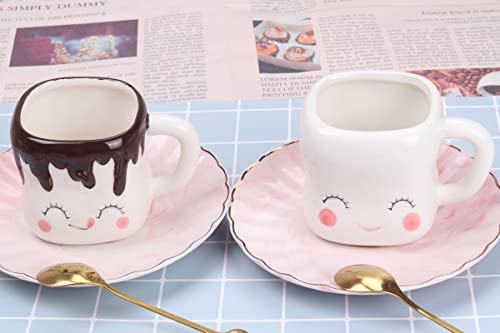 Marshmallow Mugs Set of 4 with Handle Cute Marshmallow Cups Cute Mugs for Kids Hot Chocolate Cocoa Mugs Gifts for Kids Women Christmas Mugs Mother's Day Cute Coffee Mug Set 6OZ