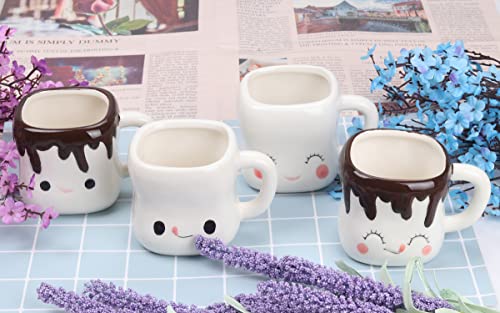 Marshmallow Mugs Set of 4 with Handle Cute Marshmallow Cups Cute Mugs for Kids Hot Chocolate Cocoa Mugs Gifts for Kids Women Christmas Mugs Mother's Day Cute Coffee Mug Set 6OZ