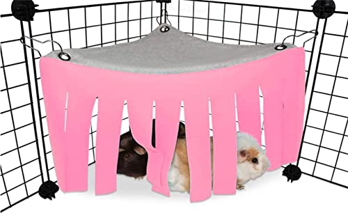 NA YOHOU Small Animals Corner Hideout Forest Hidey Curtain Cage Accessories for Guinea Pig Rabbit Chinchilla Hedgehog Hamster (Grey Pink)