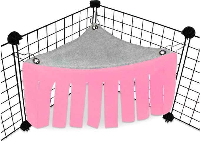 NA YOHOU Small Animals Corner Hideout Forest Hidey Curtain Cage Accessories for Guinea Pig Rabbit Chinchilla Hedgehog Hamster (Grey Pink)