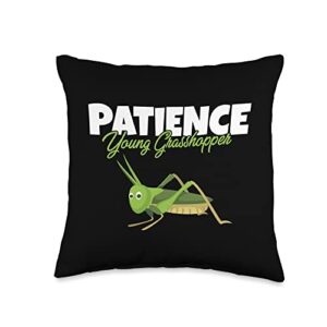 insect lover gifts & young grasshopper gifts species i leaf insect i young grasshopper i patience throw pillow, 16x16, multicolor