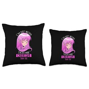 Japanese Anime Manga & Japanese Anime Gifts Cute Kawaii Shirt I'm Not Weird I'm Creative Anime Throw Pillow, 16x16, Multicolor