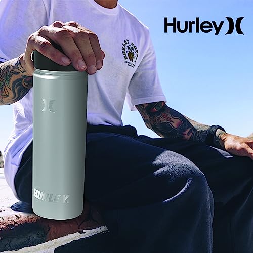 Hurley Insulated Water Bottle - 20 Oz Stainless Steel Water Bottle, Travel Water Bottle for Sports & Outdoor Activities - Insulated Bottle for Cold & Hot Drinks, Flip Open Straw Lid, Aloha Black