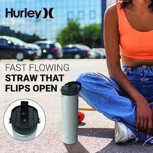 Hurley Insulated Water Bottle - 20 Oz Stainless Steel Water Bottle, Travel Water Bottle for Sports & Outdoor Activities - Insulated Bottle for Cold & Hot Drinks, Flip Open Straw Lid, Aloha Black