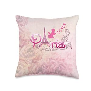 atteestude parisian eiffel tower i love paris cat throw pillow, 16x16, multicolor