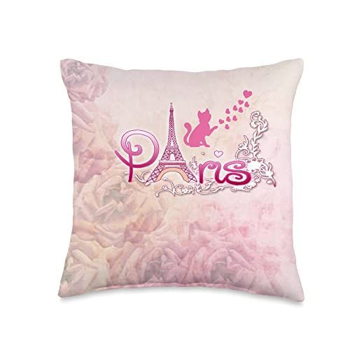 Atteestude Parisian Eiffel Tower I Love Paris Cat Throw Pillow, 16x16, Multicolor