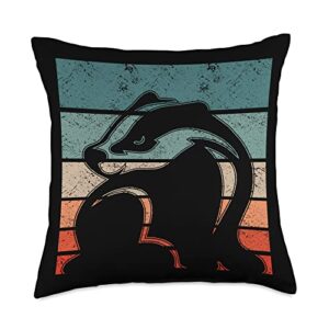 honey badger gifts & accessories retro animal ratel-vintage honey badger throw pillow, 18x18, multicolor