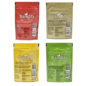 Marshall Bandit Ferret Treats - Includes Marshall Ferret Bandit Treats and Ferret Toy - Ferret Vitamins - 3oz Sealable Bags of Banana Treats, Bacon, Chicken, Peanut Butter and Raisin Flavor