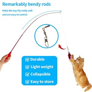 Petstie Cat Feather Teaser Toy, 2PCS Retractable Cat Wands,11PCS Teaser Refills with Bells and Extra 2PCS Elastic Strings, Cat Wand Toys for Indoor Cats